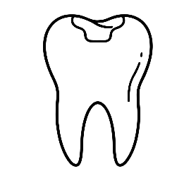 Black and white line art icon illustrating a natural tooth with a dental filling on the chewing surface.