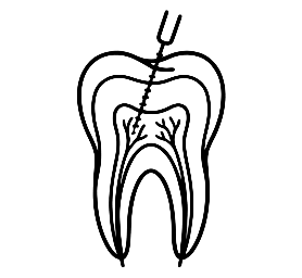 Root canal therapy icon showing an endodontic instrument treating a tooth root