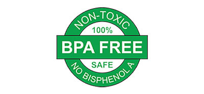 Green circular seal reading 100% Non-Toxic BPA Free, Safe, No Bisphenol A.