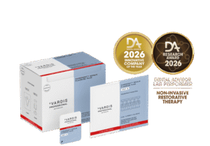 Curodont Repair Fluoride Plus non-invasive cavity treatment packaging with vVardis Professional logo and Dental Advisor 2026 award badges