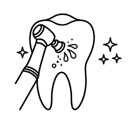Dental cleaning icon depicting a tooth being polished with a prophylaxis tool