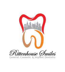 Rittenhouse Smiles General, Cosmetic & Implant Dentistry square logo featuring a tooth with city skyline
